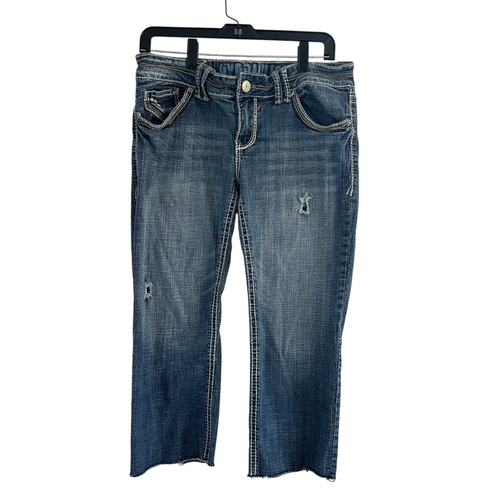 Blue Cropped Ankle Jeans with Vintage Distressing